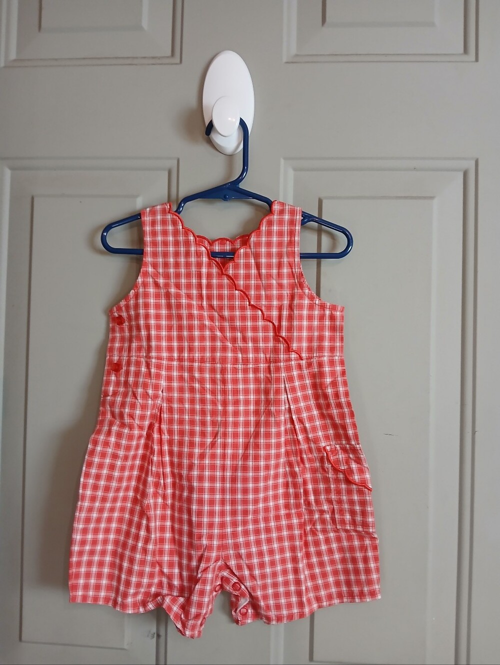 Vintage NWT Lands' End Girl's Red & White Gingham Sleeveless Romper 18M
